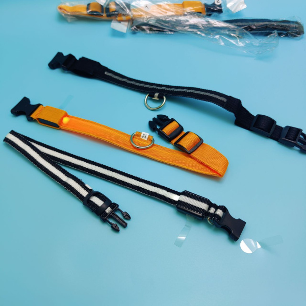 Светящийся ошейник для собак (3 режима) Glowing Dog Collar Оранжевый М (MAX 45 sm)